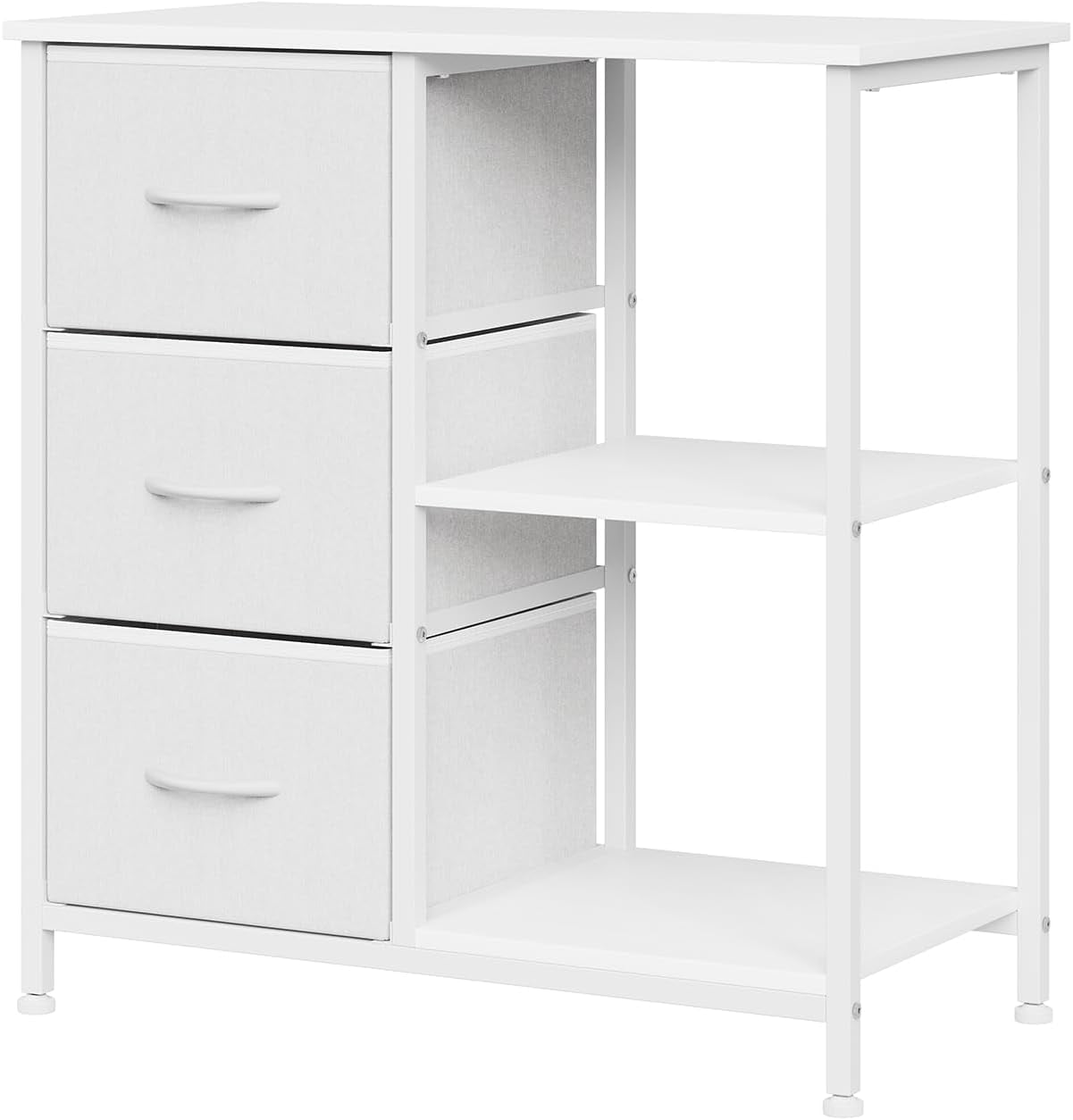 3 Drawer File Cabinet, Printer Stand with 2 Open Storage Shelves, Fabric Filing Cabinet Under Desk Office Organizer for Home Office, Modern Storage Solution, White