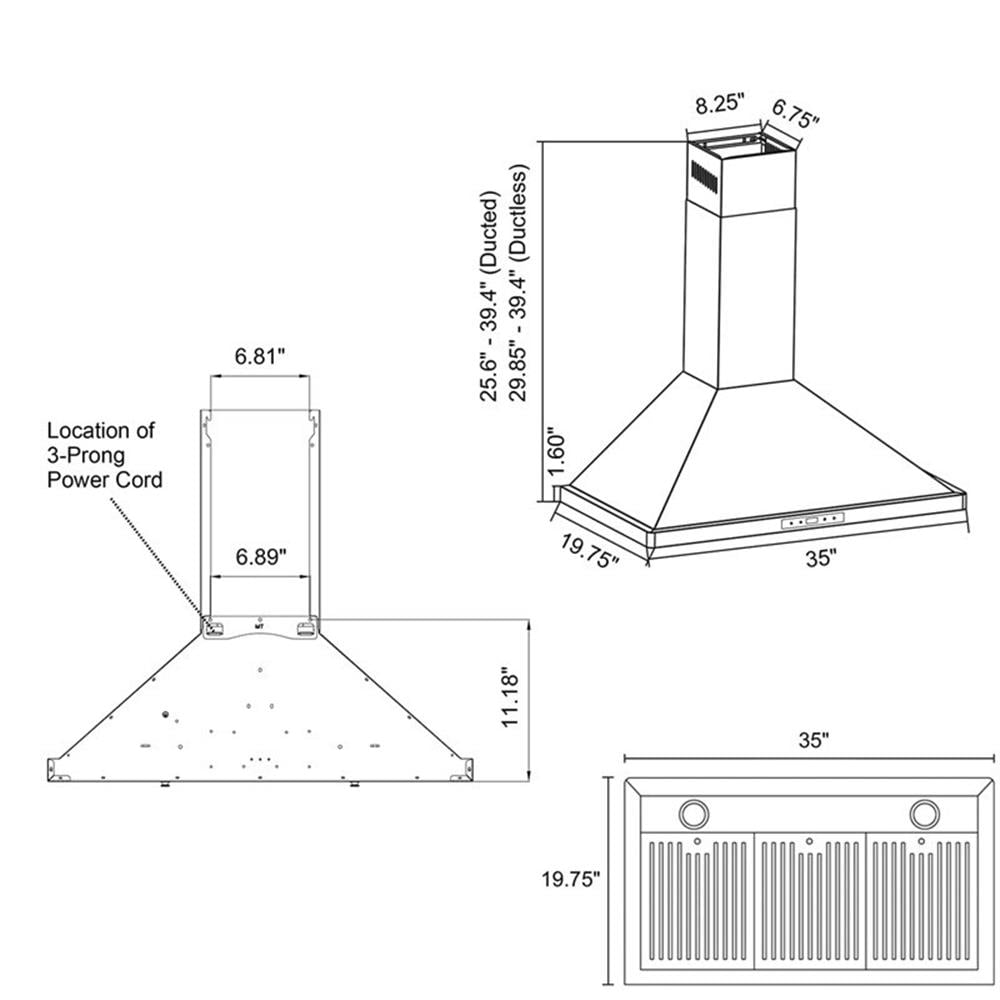 Pemberly Row 36 in. 380 CFM Ducted Wall Mount Range Hood in Stainless Steel