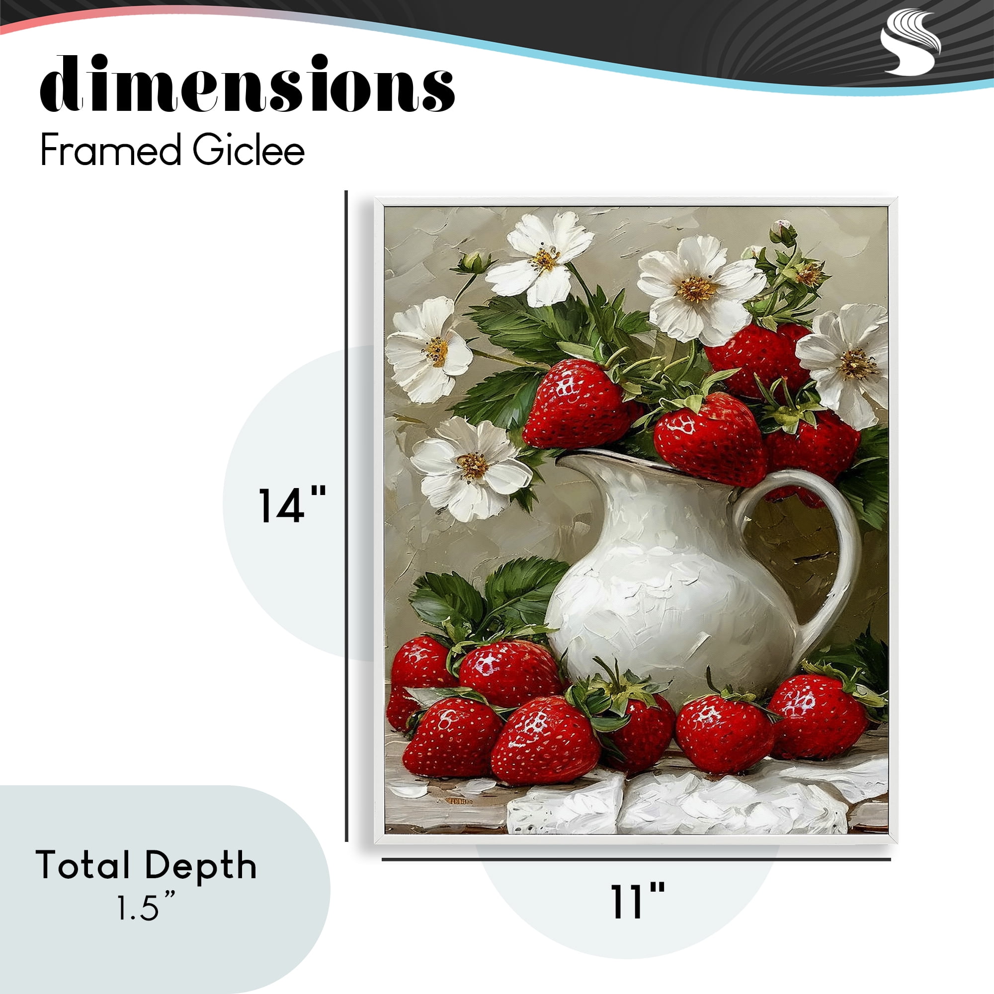 Painterly Strawberries Still Life White Framed Giclee Art, design by Lettered and Lined