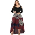 thumbnail image 2 of LSLJS Plus Size Women Sexy Round Neck Off Shoulder Floral Printed Strapless Gradient Splicing Long Sleeve Pullover Irregular Hem, Cocktail Dresses for Women Evening Party, 2 of 4
