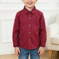 thumbnail image 2 of yboeqw Boys' Long Sleeve Dress Shirt Solid Button Down Uniform Woven T-Shirts for Boy Classic Fit Outwear Clothes(1314 Years,Red), 2 of 5