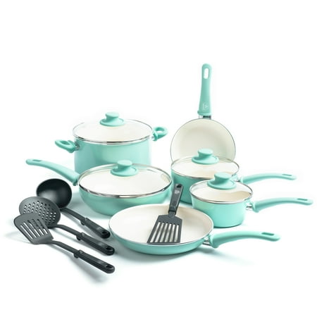 GreenLife Ceramic Non-Stick Cookware Set, 14 (Best Green Cookware 2019)