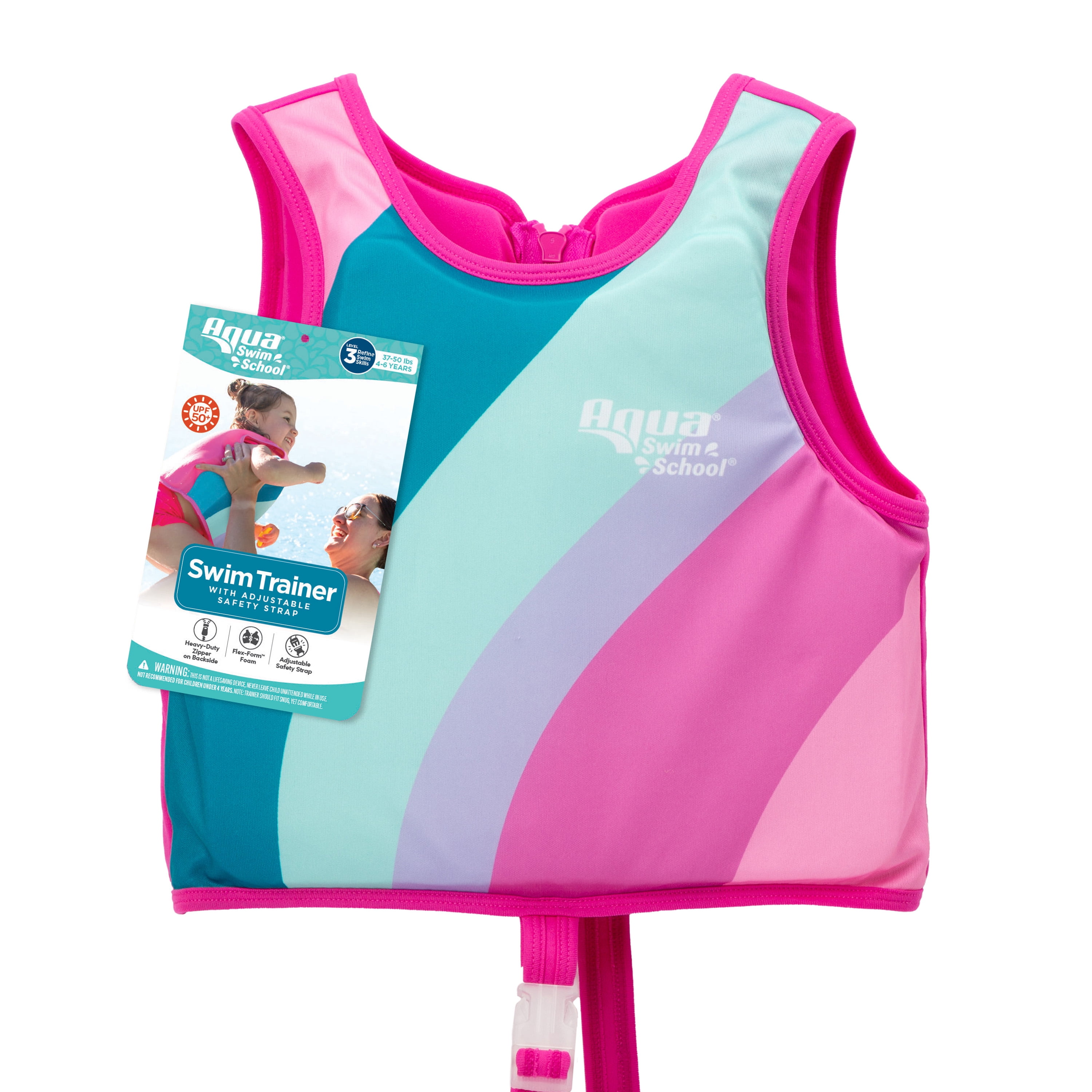 Aqua SwimSchool Swim Training Vest, Ages 4-6 Years, 37-50 lb, Pink