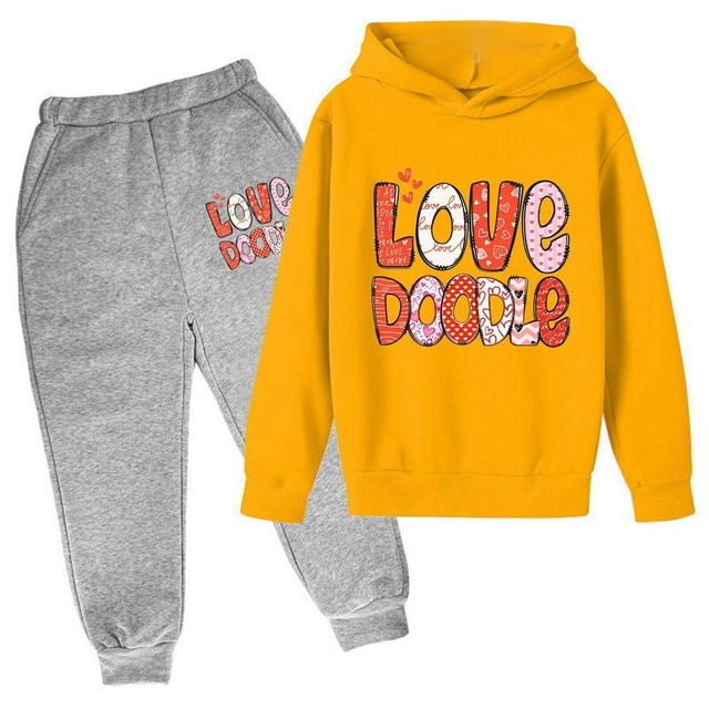 FhsagQ Tenues pour Garçons Automne et Hiver Ensemble à Capuche Imprimé Décontracté Mignon Manches Longues Rouge 9-10 Ans