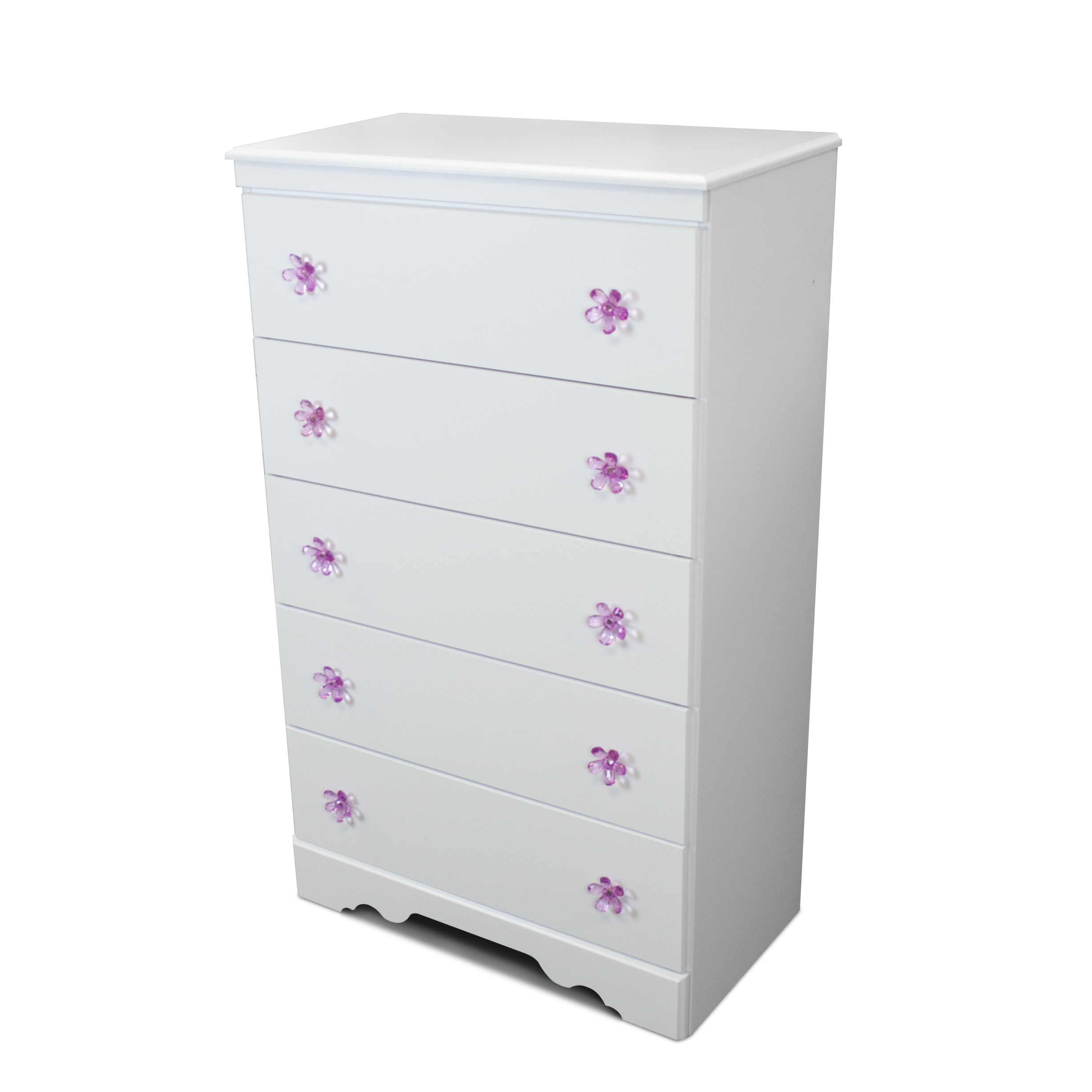 American Furniture Classics Savannah Collection 269K3TT Three Piece White Bedroom set with attractive pink and purple pulls including Twin over Twin Metal Bunkbed, Night Stand, and Five Drawer Chest - image 5 of 9