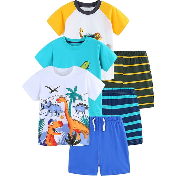WIBACKER 2-7Y Toddler Boy Cotton Summer 2 Piece Outfit Short Sleeve T-Shirt and Shorts Kids Suits Set - Dinosaur