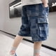 thumbnail image 3 of Pantalones cortos vaqueros con cintura elástica para bebés pequeños, pantalones cortos casuales para bebés pequeños, azul, 120 cm, 3 of 5