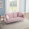 thumbnail image 3 of Futon Sofa Bed,Convertible Velvet Nail Head Sofa Bed with Throw Pillow and midfoot,Adjustable Folding Accent Sofa Tufted Loveseat for Living Room Bedroom,Pink, 3 of 7