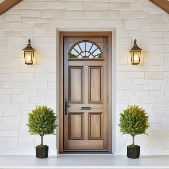 Topcobe Set of 2 Decorative Artificial Plants, Cedar Topiary Trees in Pots, Fake Plants for Home Indoor Outdoor Decor, Decoration for Living Room Bedroom Porch, Green