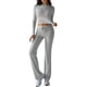 thumbnail image 3 of Conjuntos de 2 Piezas para Mujer, Larga, Cuello Redondo, Pantalones Acampanados de Cintura Alta, Conjuntos de Chándal, Ropa de Calle. Gris S, 3 of 9