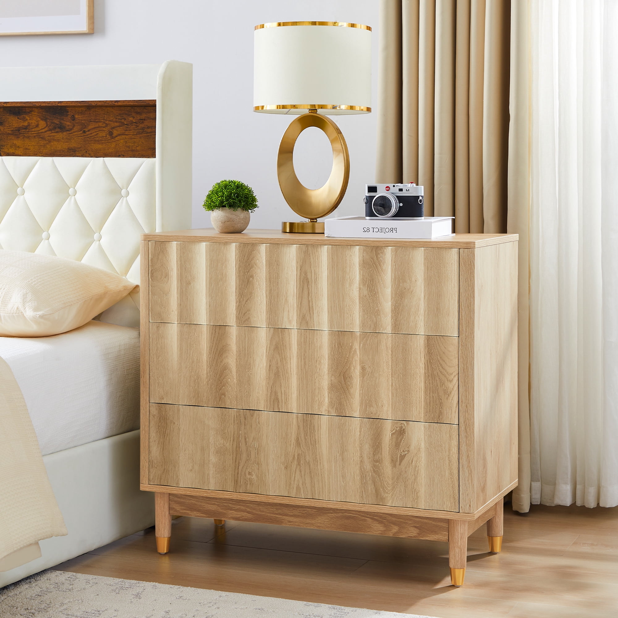 LEFHDA 31.5" Dresser Fluted 3 Drawer Dresser, Small Modern Chest of Drawers, Wood Storage Dressers Organizer Storage Cabinet for Bedroom Living Room Hallway Entryway