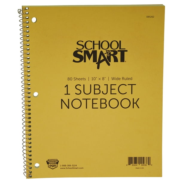 School Smart Spiral NonPerforated 1 Subject Wide Ruled Notebook, 10 x
