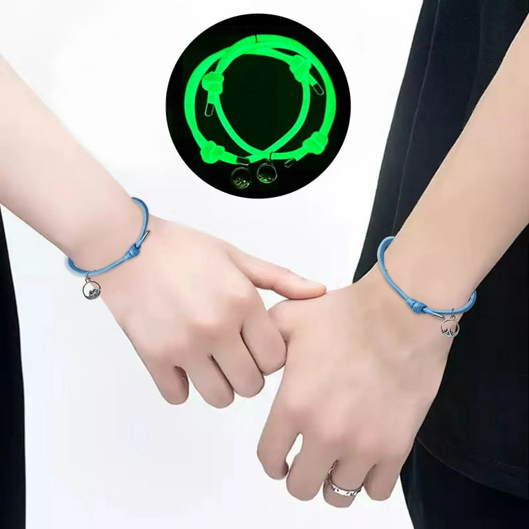 2pcs Couple Glow In The Dark Heart Charm Beaded Bracelet Women Bracelet