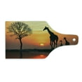 thumbnail image 2 of Africa Cutting Board, Giraffes on Bushes by the Lake Surface Horizon in the Middle of Nowhere Image, Decorative Tempered Glass Cutting and Serving Board, Wine Bottle Shape, Orange Black, by Ambesonne, 2 of 5