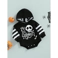 thumbnail image 3 of Gureui Toddler Infant Baby Boys Girls Romper, Casual Color-Contrast/Stripe Letter Ghost Printed Long Sleeve Hooded Bodysuit, 3 of 9