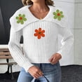 thumbnail image 4 of successthop Sweaters for Women Cropped Long Sleeve Tops Collar Pullover Outwear Ribbed Cuff Crochet Floral Clothes White, 4 of 6