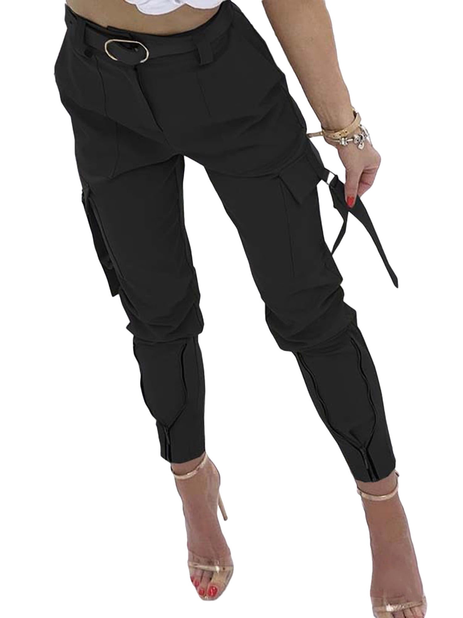 Women Cargo Pants Ladies Pockets Solid 