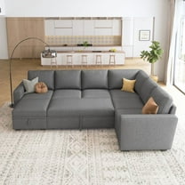 HONBAY Convertible Queen Futon Sectional Sofa with Pull-Out Bed, Loveseat, Ottoman, Gray