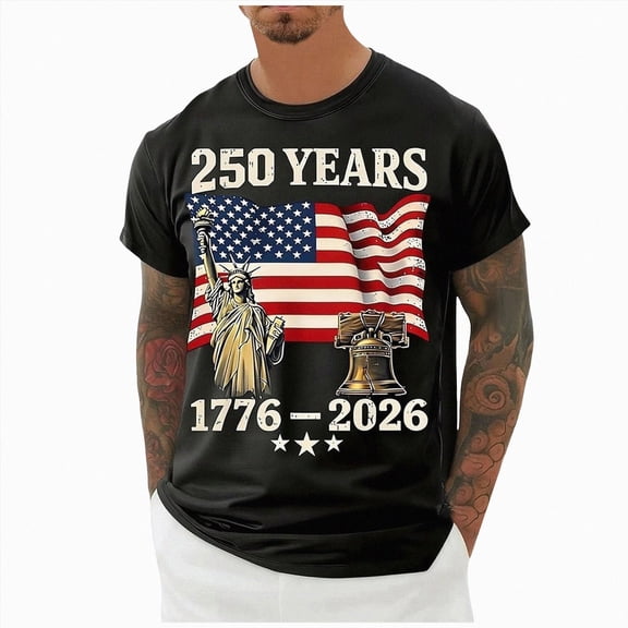 Leey-World Mens 250 Anniversary Usa Shirt 1776-2026 250th Birthday Patriotic American Flag T-Shirt 4th of July Shirt(Black,XL)