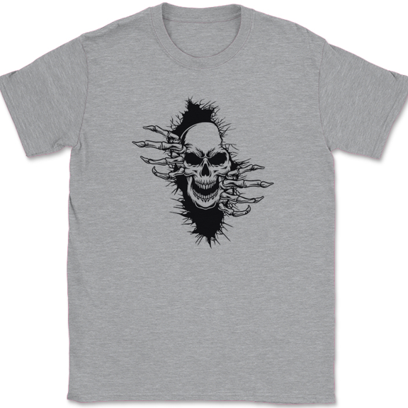 Skeleton Ripping T-Shirt Funny Skull Halloween Trippy Graphic Gift Tee - Heather Grey, S