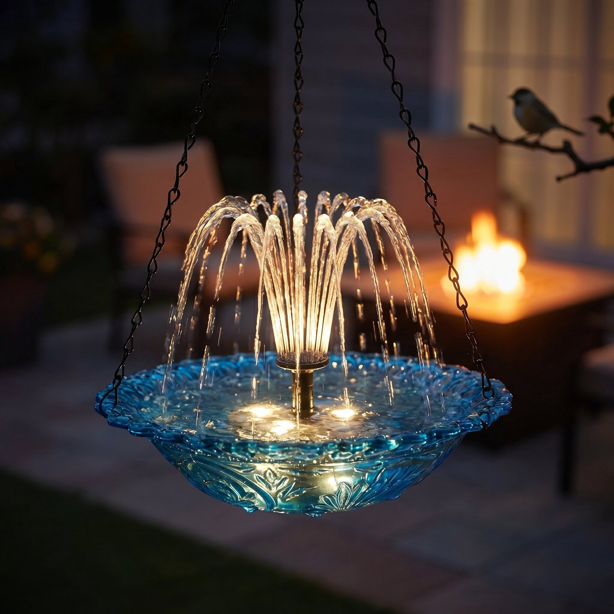 Fuebueo Solar Powered Hanging Bird Bath with Floating Fountain, Durable Birdbath for Outdoor Garden Decor, Hummingbird Bath with Solar Water Pump, Blue