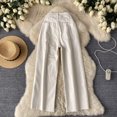 thumbnail image 3 of Pantalones vaqueros de cintura alta para mujer, pantalón sencillo e informal, ajustado, pierna ancha, pierna recta, con volantes, novedad de otoño, 3 of 5