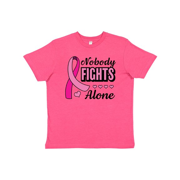 Inktastic Breast Cancer Awareness Nobody Fights Alone Pink Ribbon Youth T-Shirt