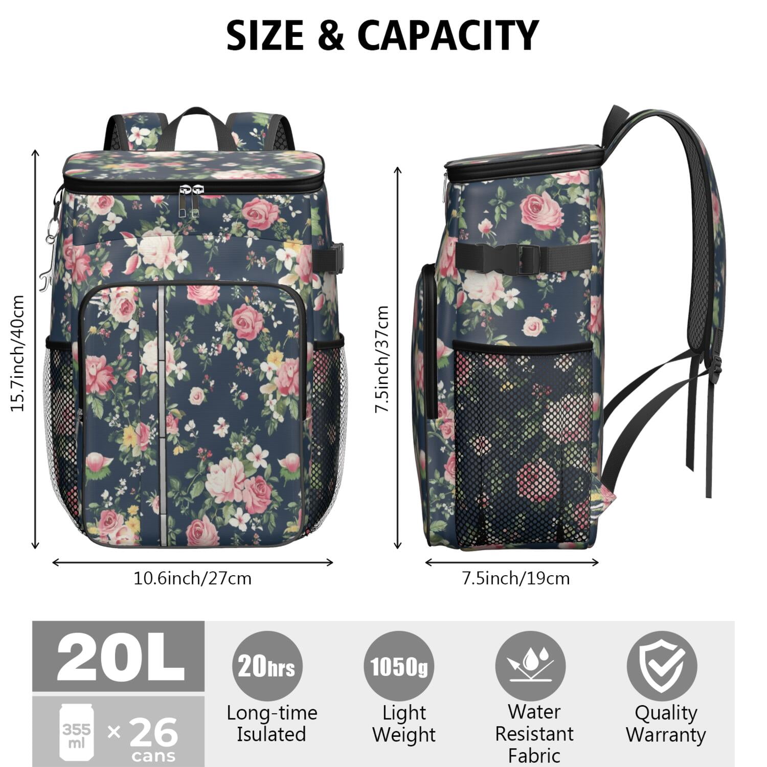 Travel Cooler Bag - Pioneer Flower Camping Beer Cooler Backpack with Bottle Opener- Waterproof Insulated Picnic Backpacks - Cooler Bag for Beach