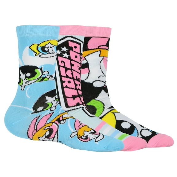 The Powerpuff Girls Socks Women's Blossom Buttercup Bubbles 3-Pair Adult Mid Rise Crew Socks