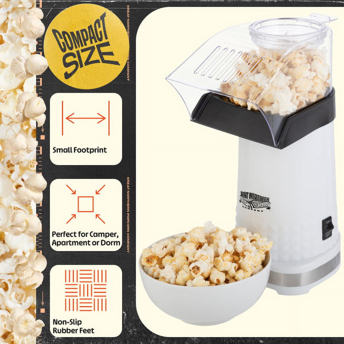 Great Northern Popcorn 1200W Oil-Free Air Popper Popcorn Machine, White