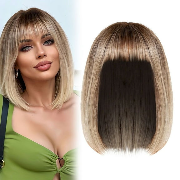 WEIWEIGG Wigs for Women, Air Bangs, Glueless Synthetic with Natural Density, 9.8 Inch Heat Resistant Natural Synthetic Wig for Daily Use Gradient Gold