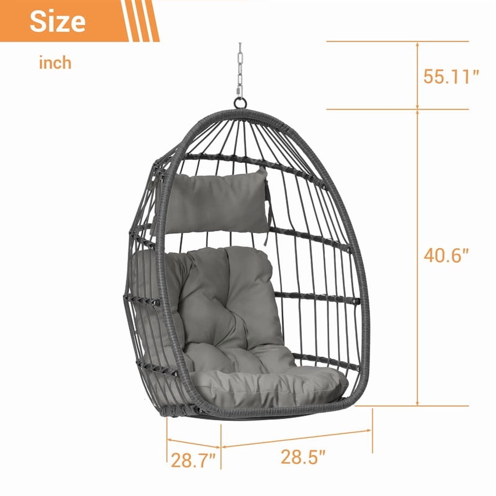 Hanging Egg Chair Without Stand, Indoor Outdoor Wicker Rattan Swing Egg Chair with Hanging Chain, Hammock Chair with UV Resistant Cushion