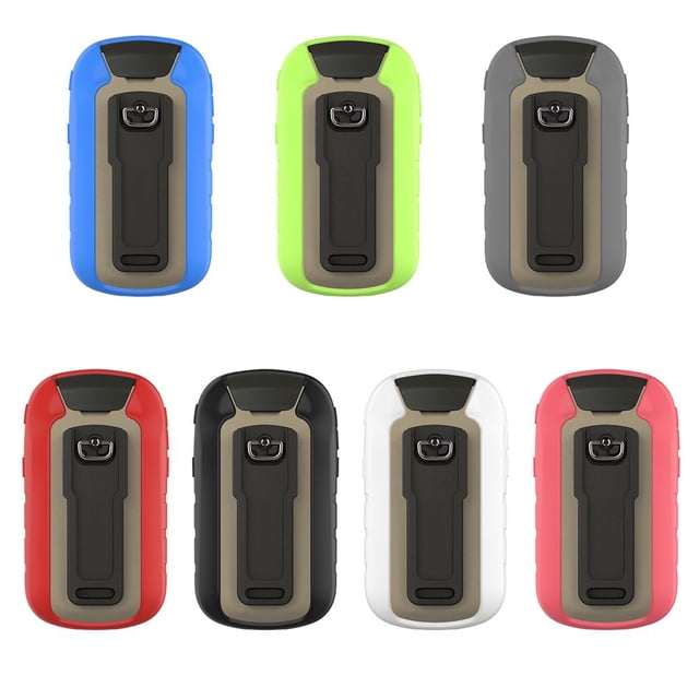 Protective Case Soft Dustproof Silicone Handheld GPS Cover Protector for eTrex 10 20 30 201X 309X. The image displays a selection of silicone GPS cases in colors such as blue, green, red, black, white, and pink. These cases are dustproof, anti-fall, scratch-resistant, and wear-resistant, offering full protection for compatible handheld GPS models. The cases are soft, skin-friendly, and feature precise cutouts for easy access to device functions.