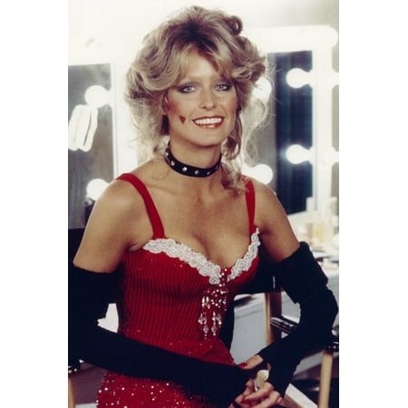 Farrah Fawcett busty pose in sexy red basque and black gloves 24x36