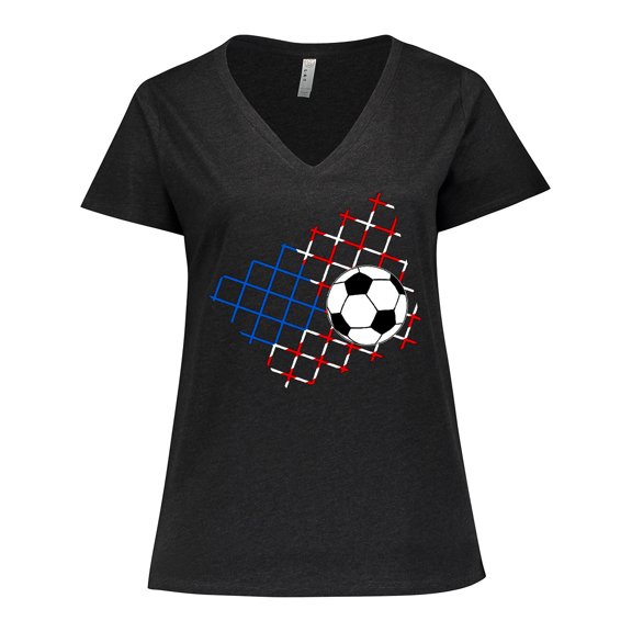 Inktastic Soccer Ball, Net with American Flag Colors Women's Plus Size V-Neck T-Shirt