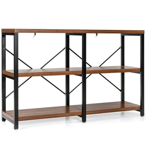 Gymax 47'' Console Table 3 Tier Industrial Sofa Table Metal Frame Rustic Brown