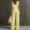 thumbnail image 5 of NMMUED Women's Linen 2 Piece Outfits Summer Vest Suit Sets Wide Leg Pants Business Casual Vacation Work Sets Light Yellow L, 5 of 7