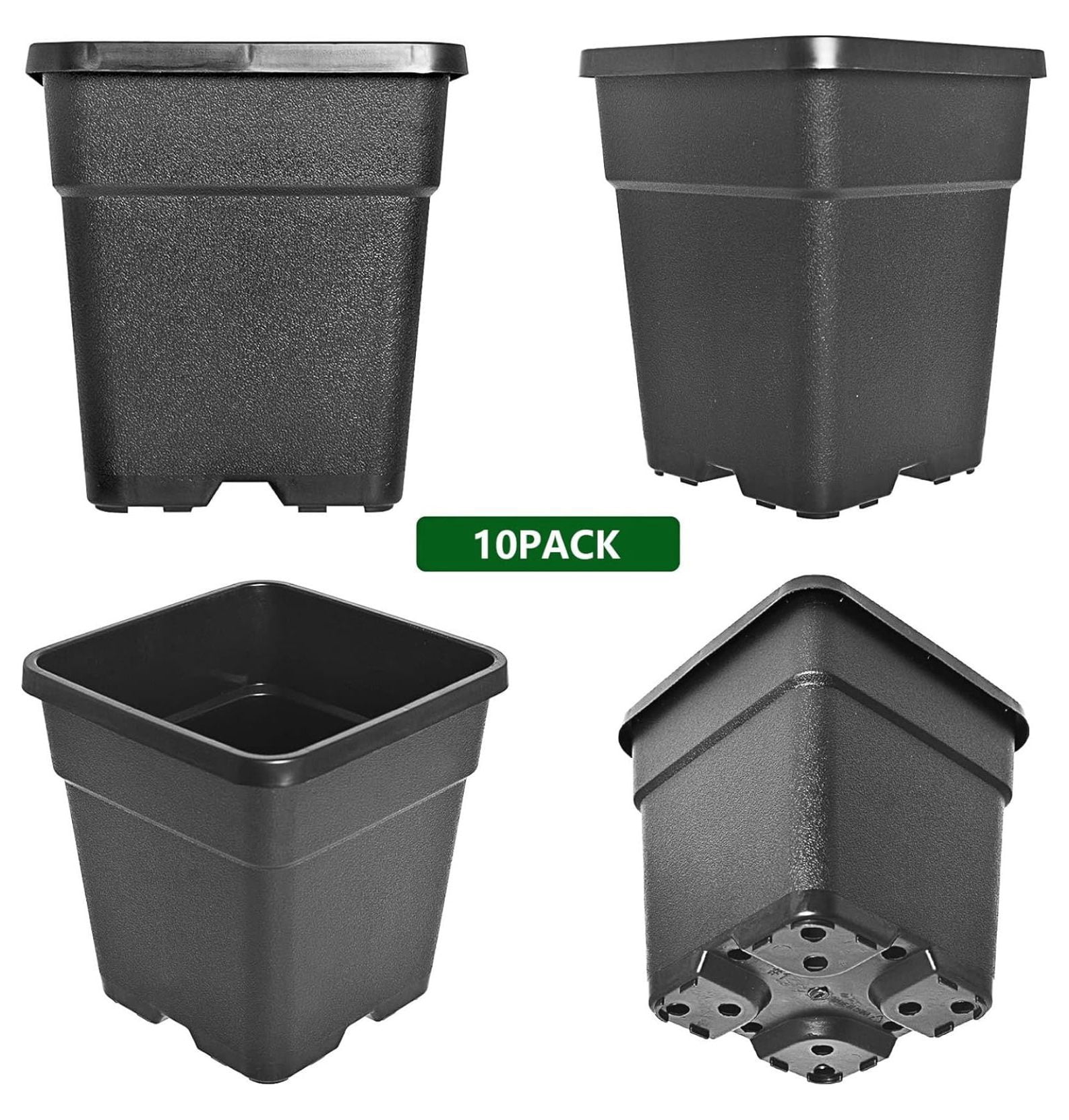 10-Pack 1 Gallon Square Planter Pots, Flower Plant Container Injection Molded Plastic Pots Gardening for Indoor Outdoor Vegetables, , Black