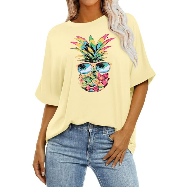 TSADFHJI Hauts de Noël pour Femmes T-Shirt Surdimensionné d'Été Mode Décontractée Imprimé Col Rond Manches Courtes Chandail T-Shirt m Beige