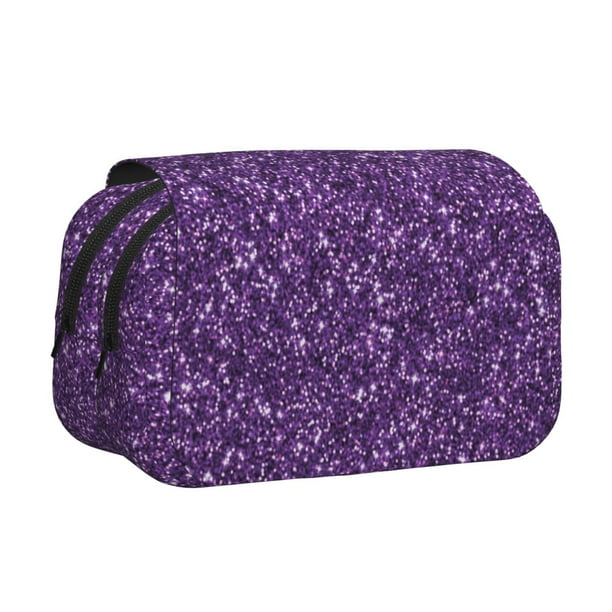 Disketp Purple Glitter Estuche de Lápices de Doble Capa con Tapa Abatible y Cremallera, Organizador Escolar para Adolescentes y Adultos