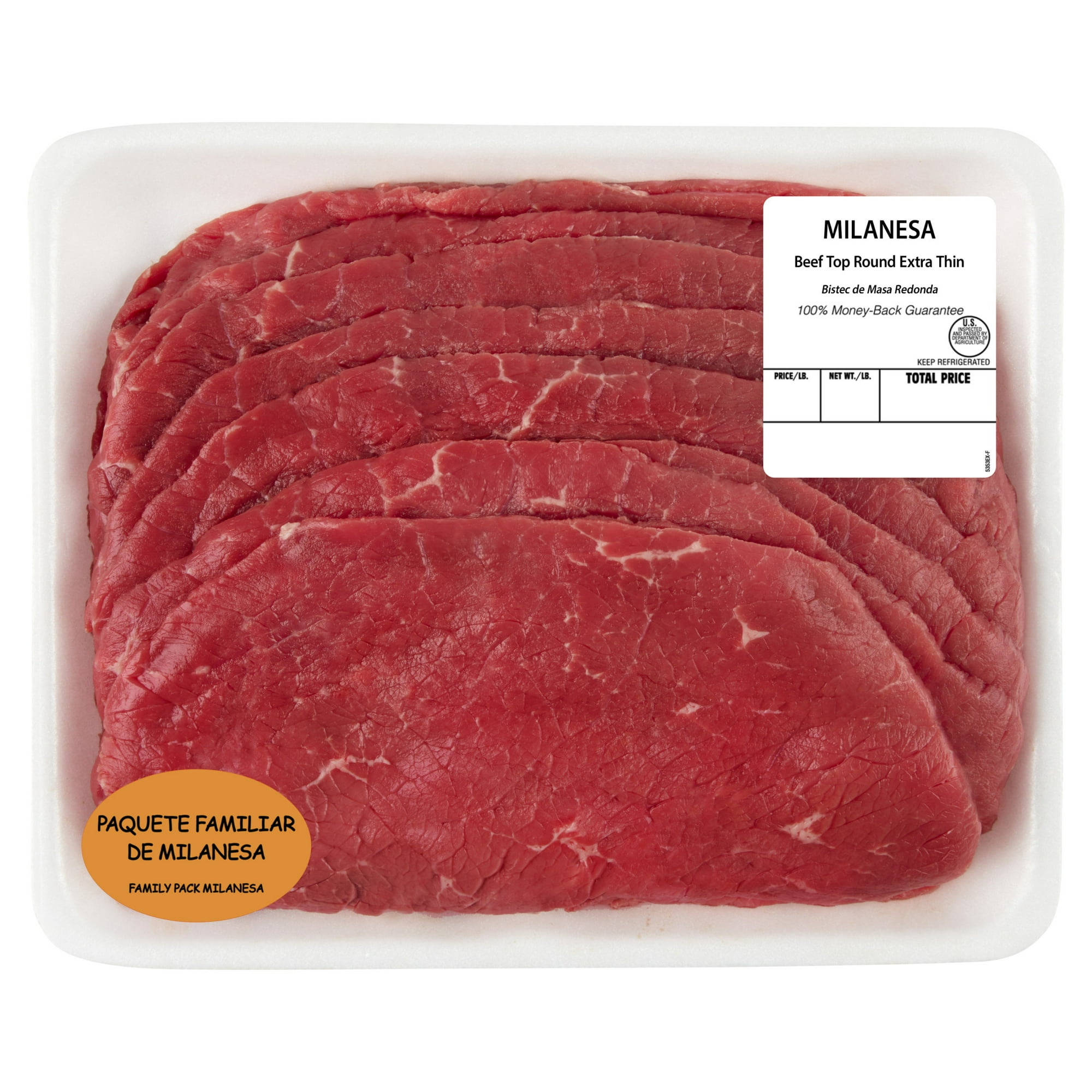 Top Round Beef for Milanesa, 16 per Tray, Family Pack, Fresh, 1.9 - 3.8 lb