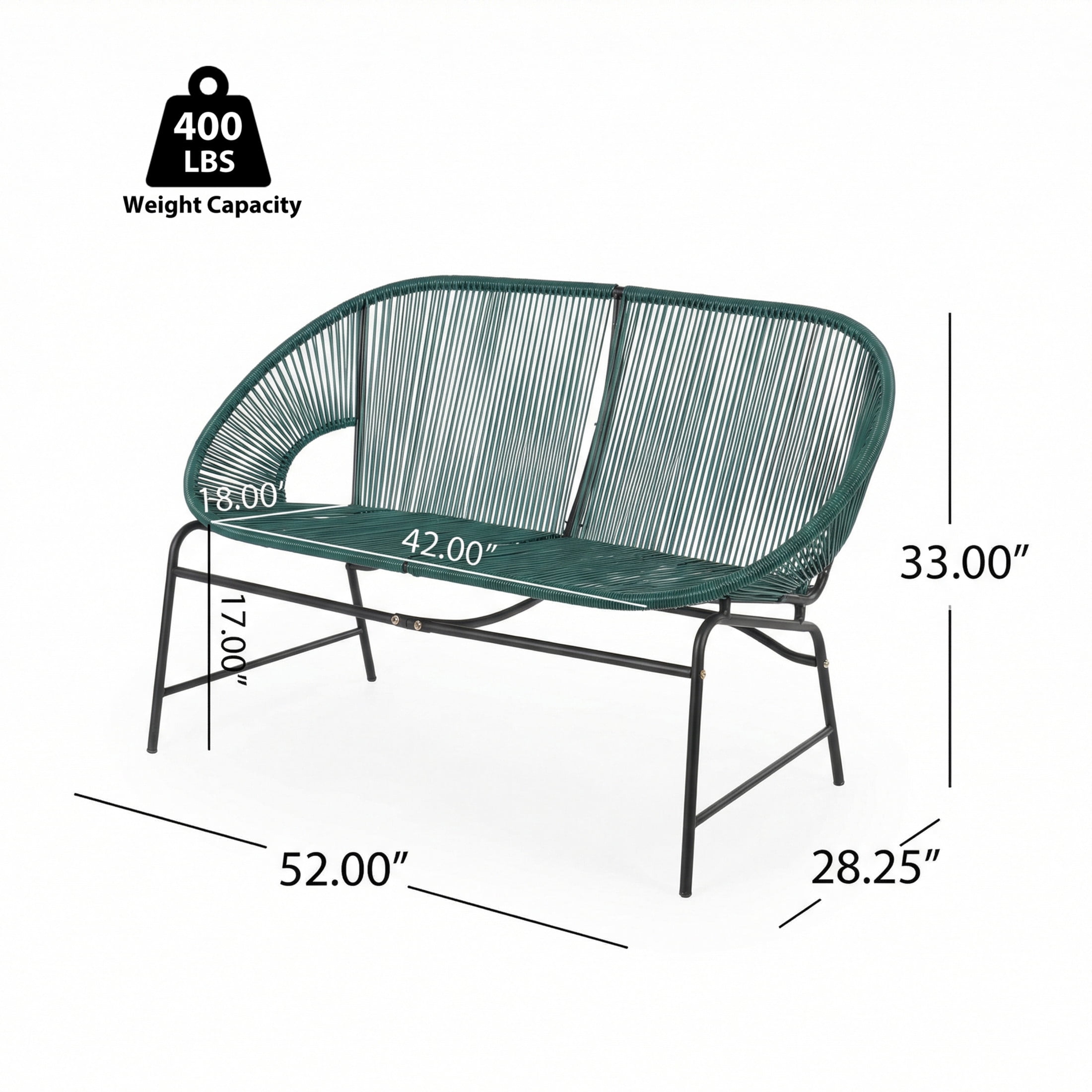 Christopher Knight Home Outdoor Patio Basket Loveseat, Hammock Weave Design, Metal Frame, Teal