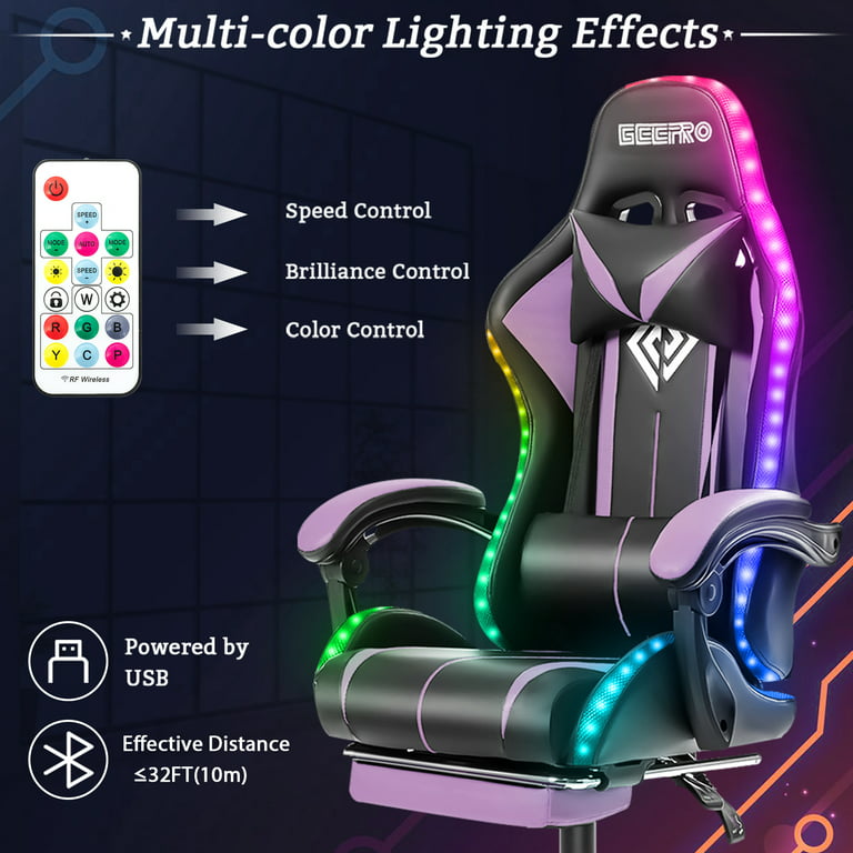 450LBS Load RGB Lighted Massage Gaming Chair, High Back Computer Chair with  Footrest and Lumbar Support, Height Adjustable Gaming Chair with 360 Degree  Swivel Seat and Headrest for Boys Girls Gaming 