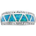 thumbnail image 4 of Sterling Silver Rhodium-Plated Triangle Lab Created Blue Opal & Cz Ring (Size 8) Made In China qr6991-8, 4 of 5