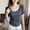Dark Gray, variant on XPMWRP Women's Curved Hem Scoop Neck T-Shirt Short Sleeve Slim Fit Casual Solid Color Basic Blouse Coffee XXXL