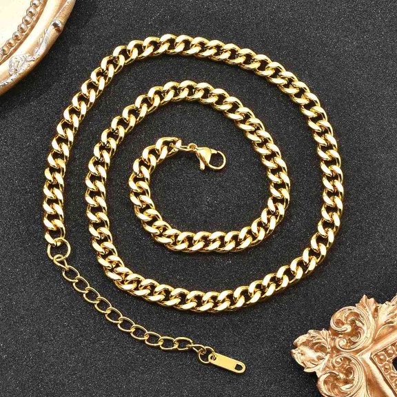 10 pc 304 Stainless Steel Cuban Link Chain Necklaces for Women Men Golden 17.91 inch(45.5cm)