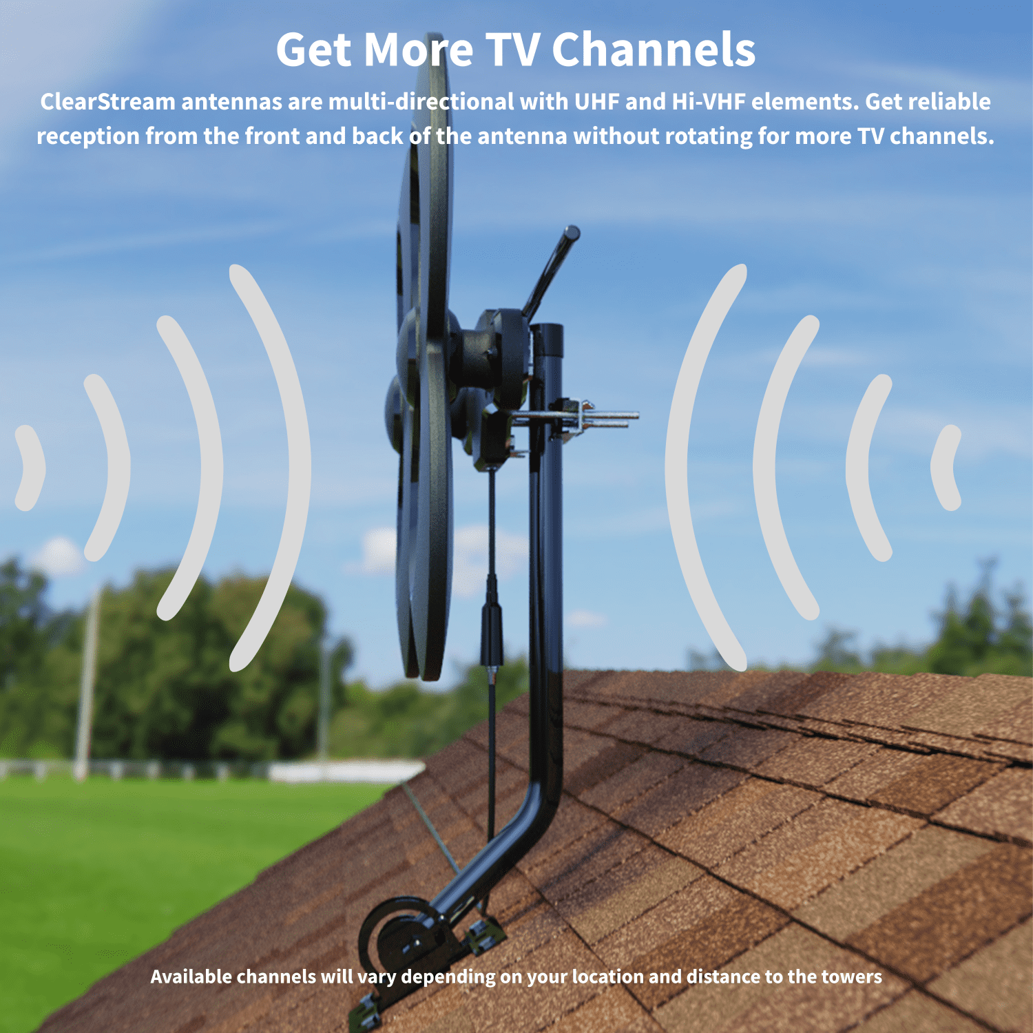 ClearStream 2MAX UHF VHF Indoor Outdoor HDTV Antenna with 20-inch Mast and Indoor Base Stand