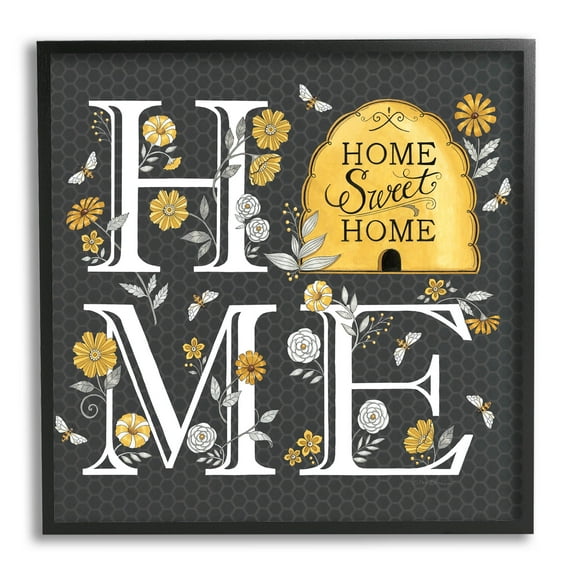 Hive Pattern Sweet Home Botanicals Animals & Insects Graphic Art Black Framed Art Print Wall Art