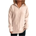 thumbnail image 2 of Qulqfy Fair Isle Women's Sweater Long Sleeve Pink V Neck Quarter Zip Fisherman Solid Tops Womens Fall Sweater M, 2 of 6