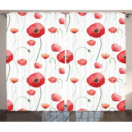 Poppy Decor Curtains 2 Panels Set Blossom Poppy Springtime
